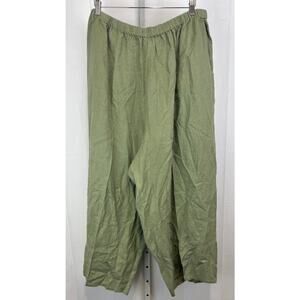 FLAX 100% Linen Wide Leg High Rise Crop Pants Pockets Pull On Green 3X 3G Plus